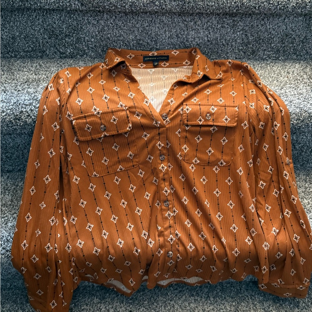 Adrienne Vittadini Rust Patterned Button-Down Shirt